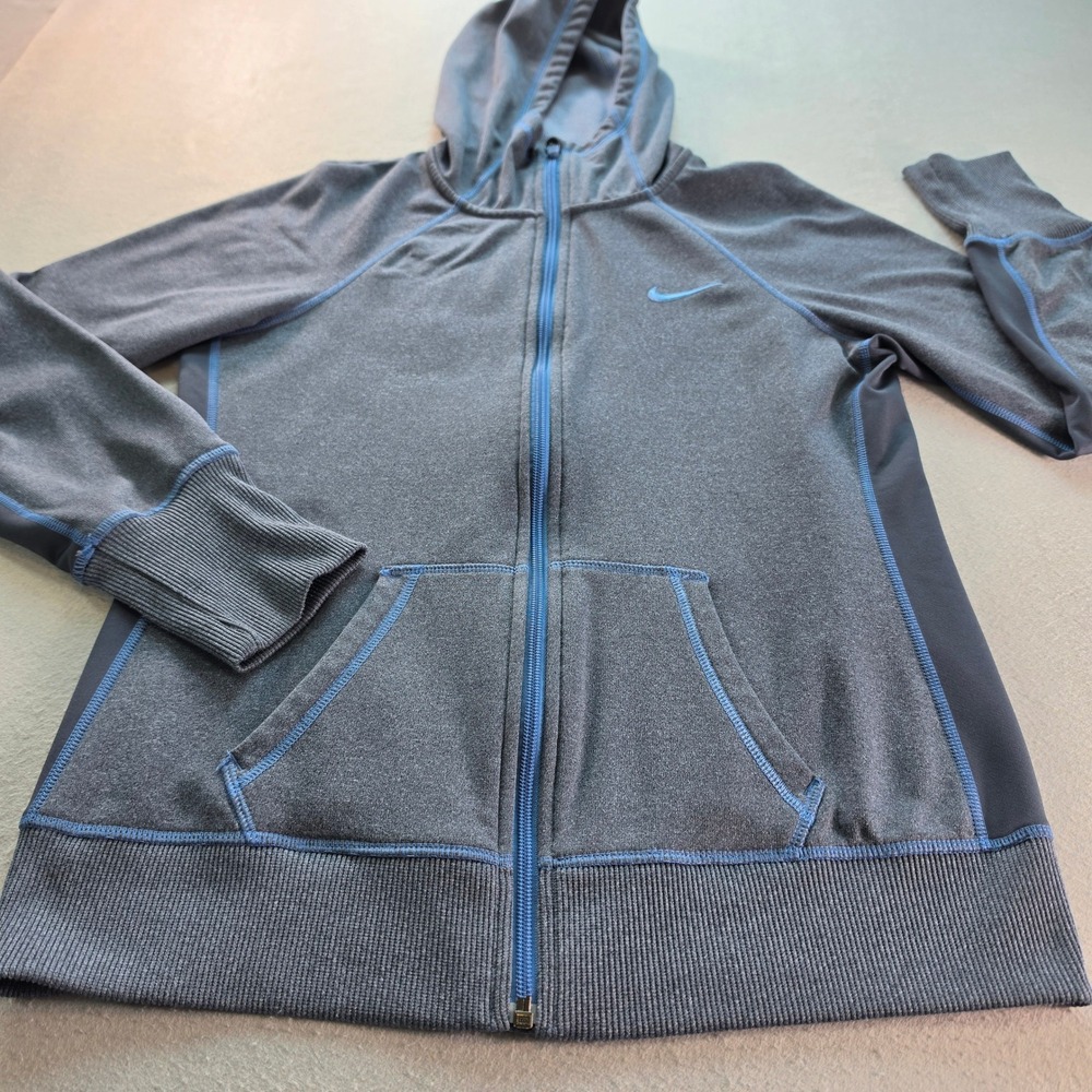Nike Therma-FIT Full Zip Hoodie Gray Blue Fleece Athletic Jacket Womens M